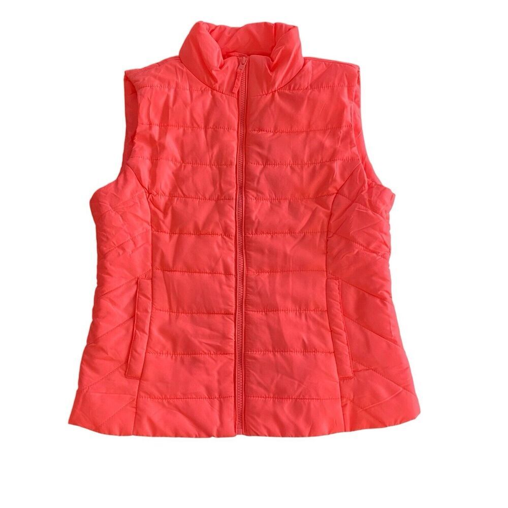 Aeropostale Puffer Vest Jacket Women's Hot Neon Bright Pink Quilted Zip Size Med